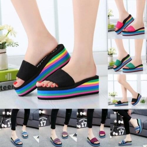 Women Fashion Sandals Female Wild One Word Drag Muffin Wedge Heels Thick Bottom Non-Slip Beach Shoes Summer Slippers