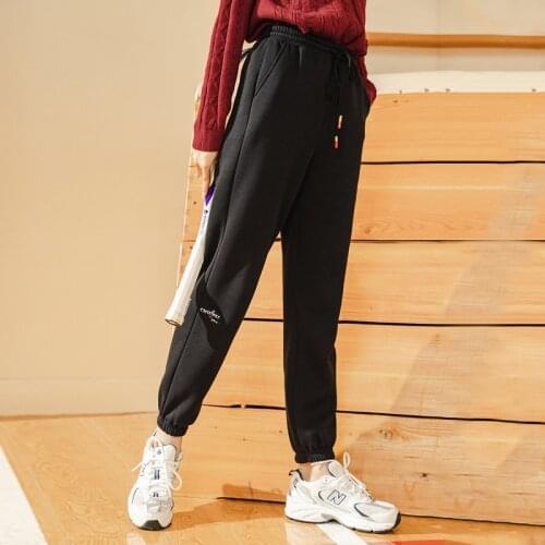 INMAN Autumn Winter Harem Pants Elastic Waist Drawstring Trousers Sporty Leisure Pure Cotton Pants