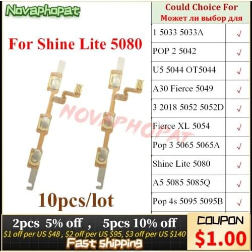 For Alcatel 1 3 5033 5042 5044 5049 5052 5054 5065 5080 5095 5014 6016 Power On Off Volume Key Buttons Flex Cable 10pcs/lot