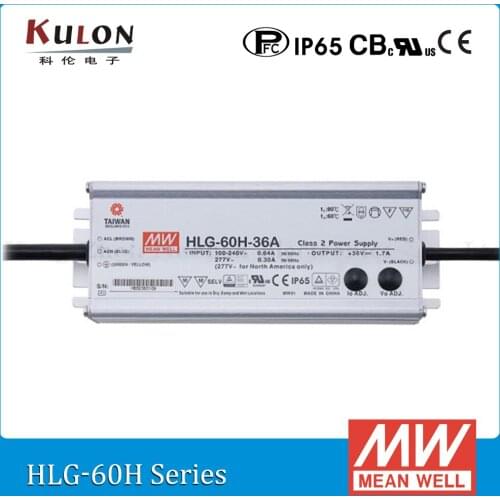 Original Mean well LED driver HLG-60H-36A 61.2W 36V 1.7A adjustable AC/DC Power Supply with PFC