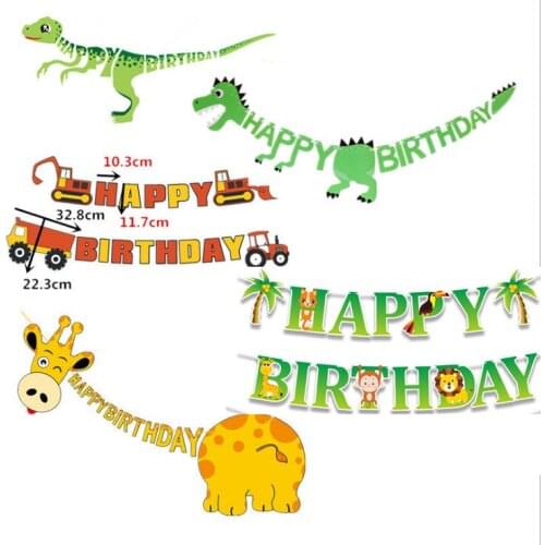Happy Birthday Banners Dinosaur Party Flag Decor Baby Shower Boys Birthday Party Decorations Kids Safari Jungle Party Supplies