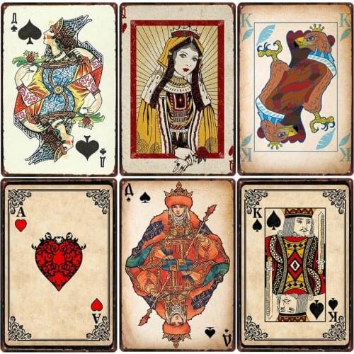 Vintage Creative Poker Cards Beer Metal Tin Sign Plaque Vintage Metal Poster Bar Pub Club Decorative Iron Painting Metal Plate