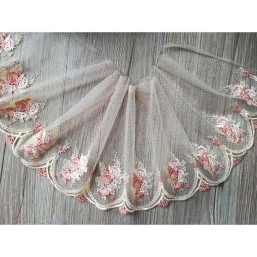 2Yards Embroidered Lace Trim Orange Mesh Tulle For Clothes Accessories Sewing Materials Bra Garter Doll Dress Fabric