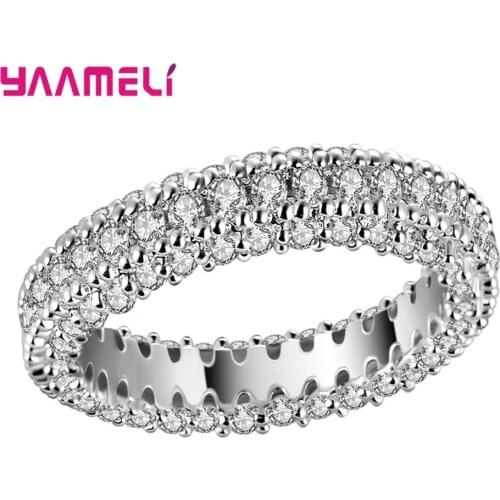 High Class Full Cubic Zircon Micro Inlay 925 Sterling Silver Ring Male Female Simple Round Circle Loop Design Promise Jewelry