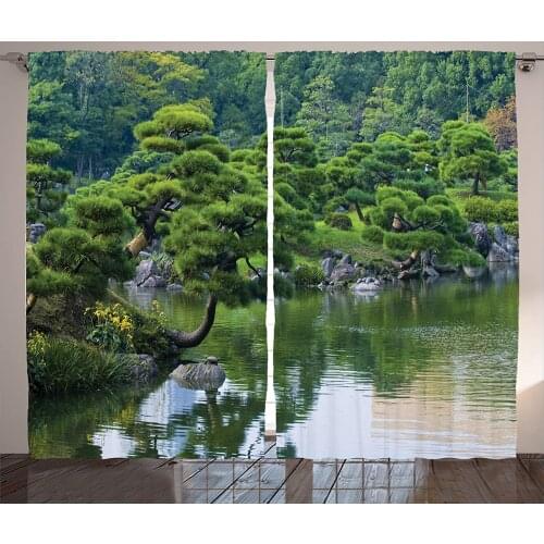Japanese Curtains River Landscape Trees Flowers Stones Living Room Decor Curtains Bedroom Window Drapes Curtains for Kitchen