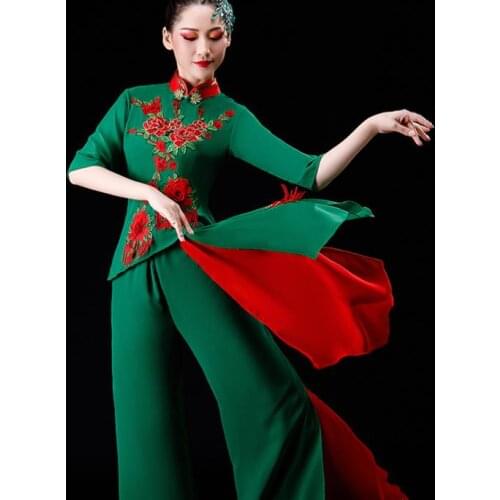 2021 new Female Yangko performance summer waist drum Fan Dance classical dance elegant square dance jacket+ pants