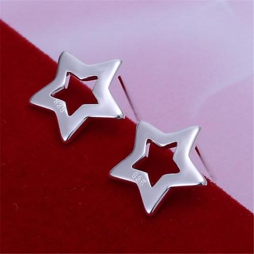 DOTEFFIL 925 Sterling Silver Star Stud Earrings For Woman Wedding Engagement Fashion Party Charm Jewelry