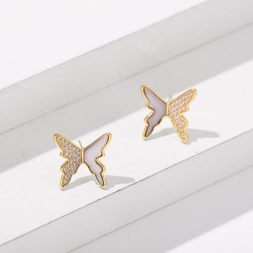 Luxury Design Korean Charm Butterfly Earrings for Women New Fashion Animal Zircon Crystal Stud Earrings Statement Party Jewelry