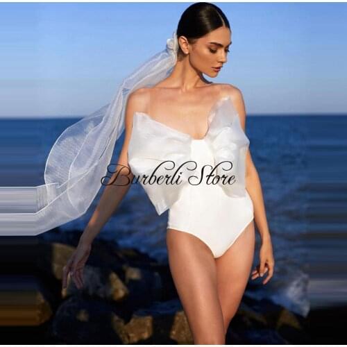 New White Summer Strepless Women Bodysuit Ruffles Mesh Tulle Women Jumpsuit Sexy Backless Ropa De Mujer 2021 To Wedding Party