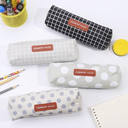 1PC Canvas Pencil Case Kawaii Dot Pencilcase School Pen Case Supplies Pencil Bag School Box Pencils Pouch Stationery