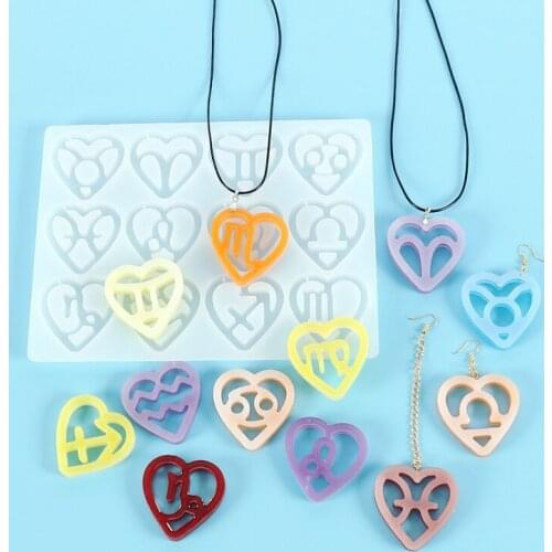 12 Constellations Heart Earring Pendant Charms Handmade Silicone Mold DIY Jewelry Fillings Epoxy Resin Keychain Mould Craft
