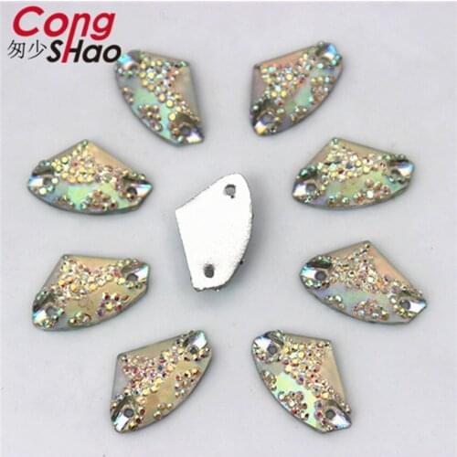 Cong Shao 150Pcs 11*18mm Axe shape AB Resin Rhinestone Flatback sewing 2 Hole stones and crystals For DIY Wedding Dress CS79