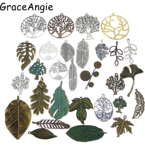 20pcs Mix Tree Leaves Charms Necklace Pendant Alloy Bracelet Handmade DIY Jewelry Accessories Mix Charms Vintage Necklace