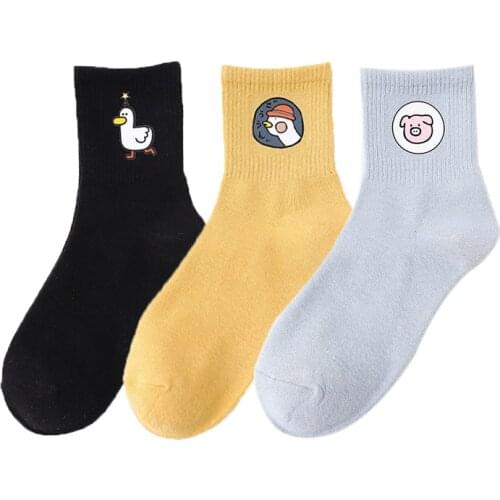 3 Pairs Lot Spring Fashion Cute Female Cotton Socks Printed Cartoon Animals Socks Women Lovely High Quality Gift Long Set Socks