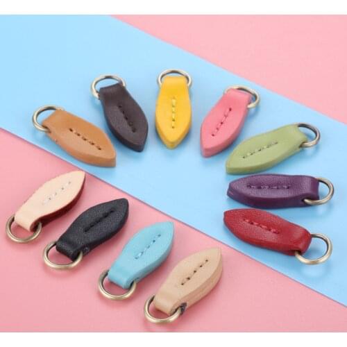 DRELD 5Pcs DIY Leather Zipper Sliders Pull Clothes O Ring Buckles Bag Shoes Zipper Puller Sliders for Sewing Crafts Fasteners