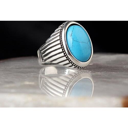 925 Sterling Silver Men Ring Turquoise STONE