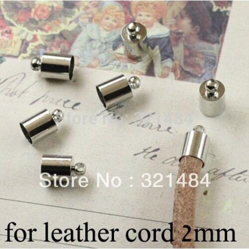 FREE SHIP 1000pc Dull silver plated/Rhodium plated crimp tips cord end caps for leather cord 2mm