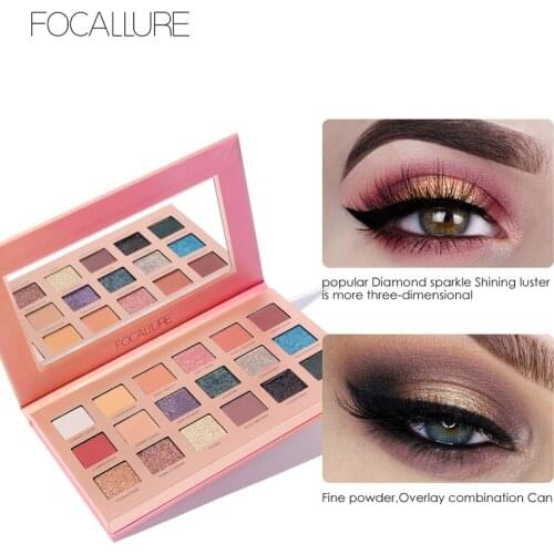 Focallure Glitter Eye Shadow 18 Colors Pigment Eye Shadow Palette Waterproof Easy to Wear Shimmer Make up Eyeshadow