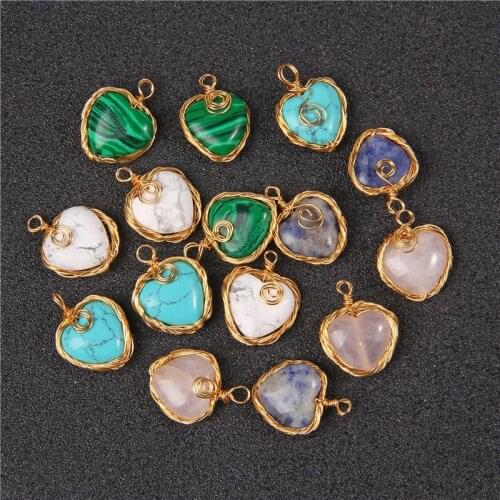 2pcs/lot Heart Shape Rose Quartz Stone Pendant 16x20mm Natural Turquoises Beads Charm Pendant for Jewelry Making DIY Necklace