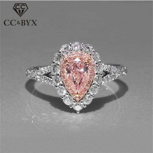 CC Hyperbole Wedding Rings For Women Silver Pink Diamant Cubic Zirconia Water Drop Bridal Luxury Jewelry Temperament Ring CC1342