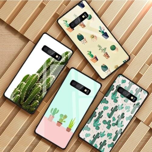 Cute Plant Cactus Tempered Glass Phone Case For Samsung Galaxy S8 S9 S10 S20 PLUS J8 J6 J4 2018 NOTE 8 9 10 Cover Shell
