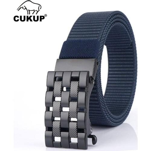 CUKUP Unique Design Block Pattern Black Buckle Metal Mens Quality Nylon & Canvas Belts Men Jeans Accessories 3.5cm Width CBCK241