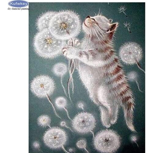Diy diamond painting Cat and dandelion Diamond Embroidery Sticker Painting Rhinestone Cross-Stitch Full Square Mosaic Home Decor