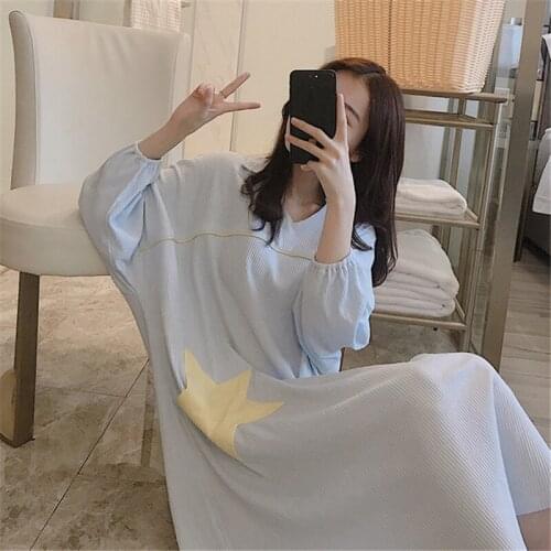 Home service nightdress long sleeve ladies nightwear Korean cotton casual loose cute nightdress evening clothes Nightwear пижама