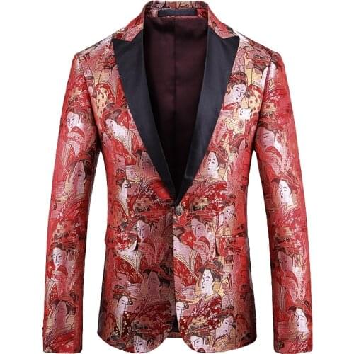 European New autumn/winter 2021 American mens wear Long-sleeved vintage portrait of a lady jacquard Fashionable suit jacket