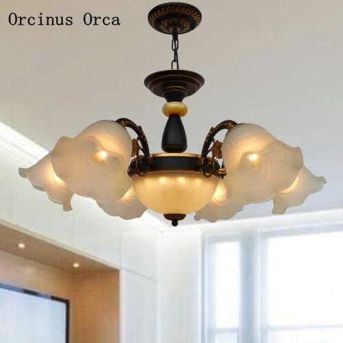 European Vintage Glass Chandelier villa living room dining room bedroom French luxury led Flower Chandelier