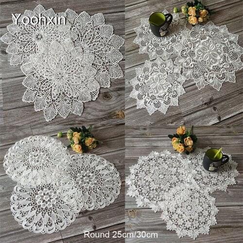 Europe lace embroidery table place mat cloth pad cup coaster placemat tea doily kitchen wedding Christmas decor tableware