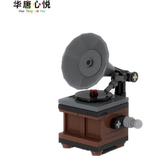MOC City Brown Record Player Disc Music Player Retro Collection Building Blocks Educational Toys Childs Gift Cities Model Toy