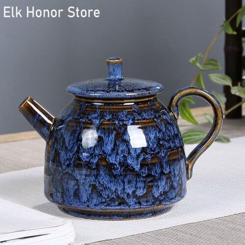 300ml Ancient Kiln Fambe Ceramic Teapot Handmade Temmoku Glaze Teakettle Kung Fu Tea Strainers Single Pots Household Accessories