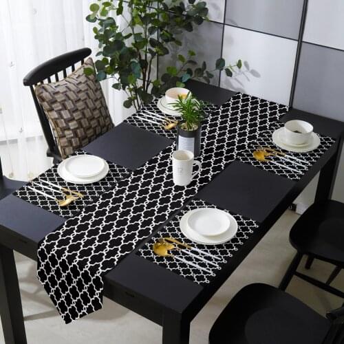 Classic Moroccan Geometric Checks Table Runner Table Mats Cover For Home Wedding Banquet Festival Party Hotel Decoration
