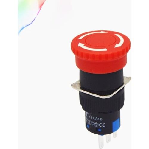 Push Button Switch 5A/220V Emergency Stop Switch 1NO 1NC Small Head On Off Self Lock Button Three Pins Pushbutton LA16-11ZS