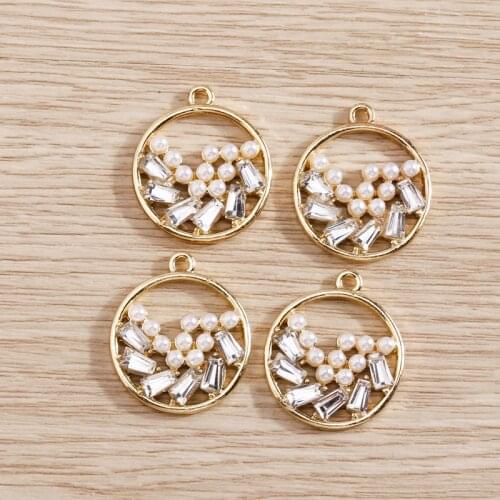 4pcs Fashion Gold Color Crystal Round Pendants Charms for Making DIY Necklace Bracelet Earrings 18*21mm Jewelry Craft Accessory