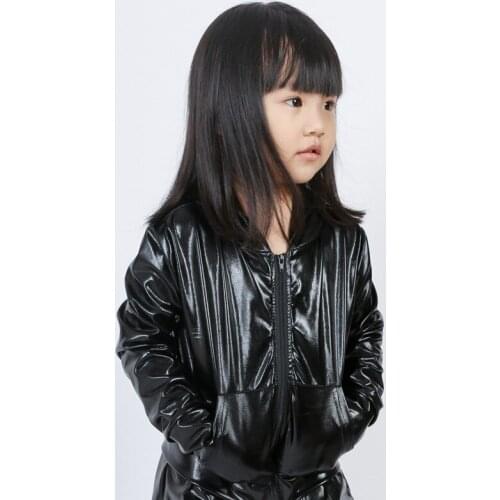 Spring Autumn Kids Audlt Black bomber Jacket Stage Performance Wear paillette feminina casaco Hip Hop dance coat