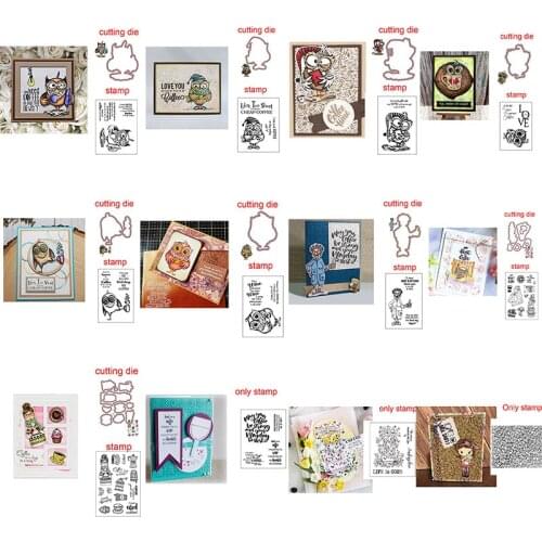 Coffee Tea Cute Owls Metal Cutting Dies&Coordinating Stamps For Scrapbooking Craft Die Cut Card Making Embossing Stencil