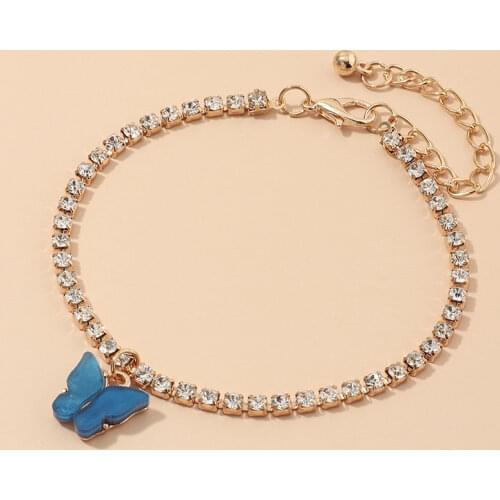 Gold Butterfly Anklet Rhinestone Crystal Ankle Bracelet Boho Beach Anklets for Women Sandals Leg Foot Bracelets Female Jewelry
