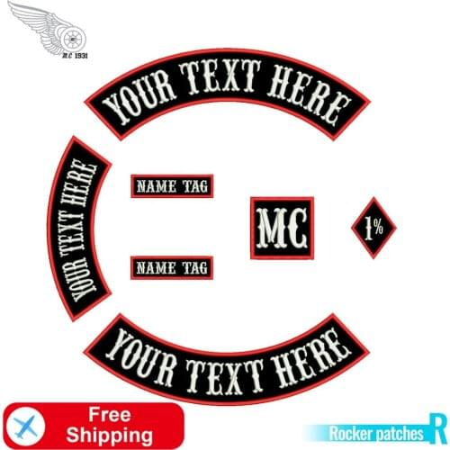 Rocker Custom Motorcycle MC 1% Biker Rider Patches Club Embroidery punk Iron on Patch for Clothing Full Set 7Pcs Applique Jacket