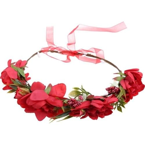 2021 New Boho Artificial Flower Garland Crown Wedding Bride Headband Wreath Beach Halo