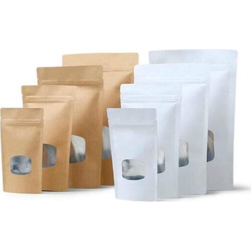 New 50pcs White/Kraft Paper Small Window Bag Coffee/Nuts/Tea Storage Ziplock Bag Snack Biscuit Window Gift Bags