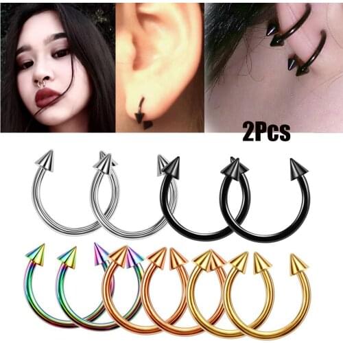 2Pcs Colorful Spike Circular Barbell Horseshoe Ring Ear Cartilage Tragus Piercing Labret Nose Hoop Rings Fashion Unisex Jewelry