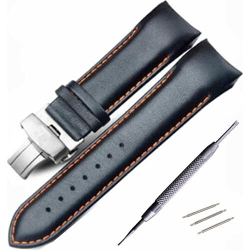 For T035 T035407 T035410 Straps 22mm 23MM 24MM High Quality Butterfly Buckle Orange Line Black Smooth Genuine Leather Watchband