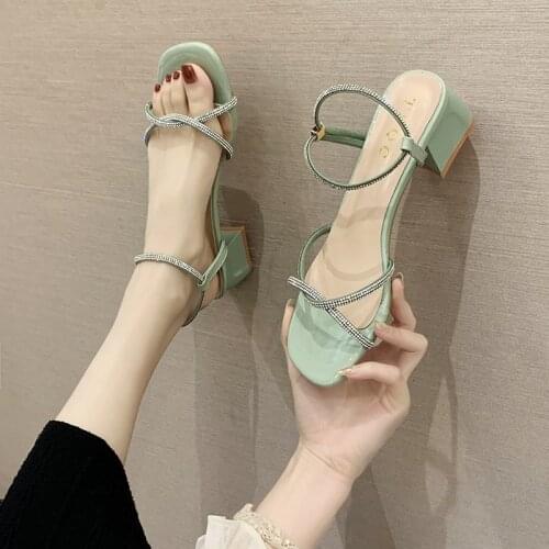 Summer new joker square thick with fashion high-heeled sandals sandalias mujer 2021