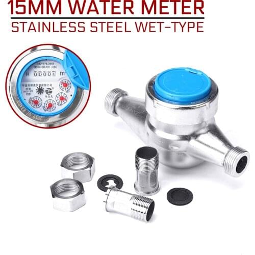 Stainless Steel Water Meter 15mm Wet-type Cold Water Meter Plastic Rotor Type Measuring Meter Tap Table Counter Home Garde Tools