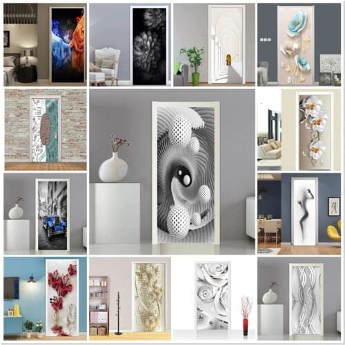 Sphere Geometry 3D View Door Stickers Corridor Wall Decoration DIY Adhesive Removable Mural Flower Abstract Printing Door Poster