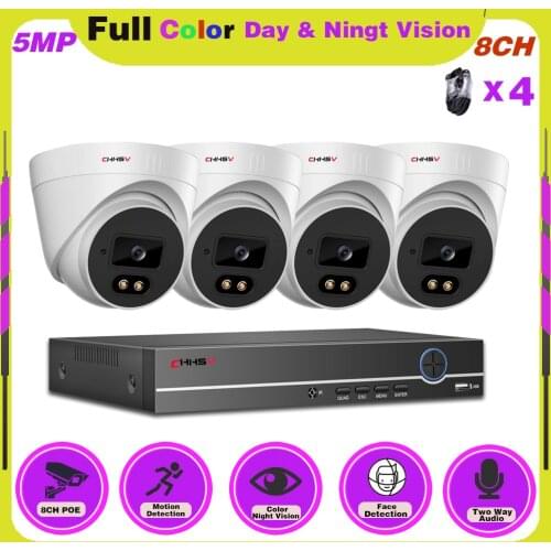 CCTV Camera System POE 5MP 4CH NVR Kit Security System Intdoor Dome Color Night Vision IP Camera Video Surveillance System Set