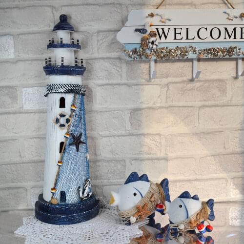 Mediterranean Marine Desktop Creative Home Pure Hand-made Wooden Lighthouse Window Crafts Ornaments Decorations
