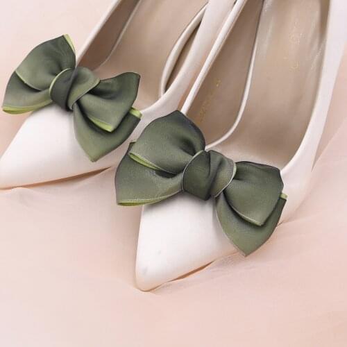 TOPQUEEN AX14 Simple Plain Ribbon Bow Butterfly High Heel Shoe Clips Charms Decoration 2 pieces